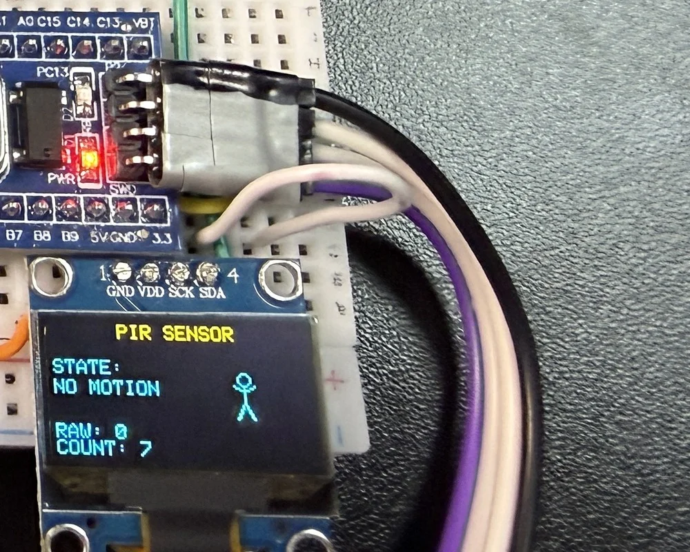 OLED 实拍特写：NO MOTION 状态，小人静止