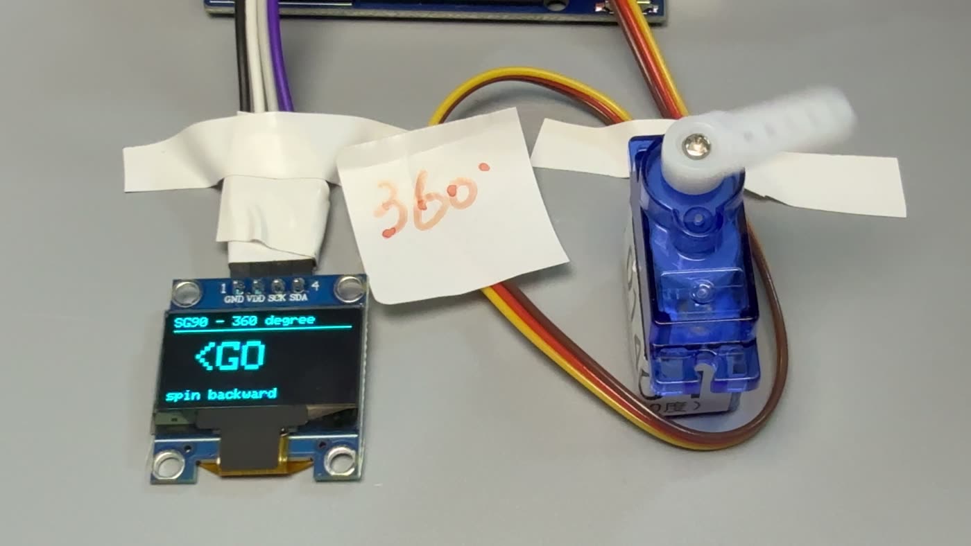 SG90 360度连续旋转舵机 OLED 显示转动方向实测截图
