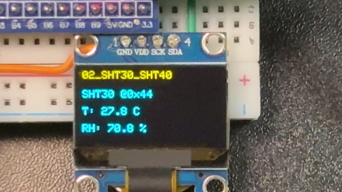 OLED 显示 SHT30 @0x44 湿度 70.8%，哈气后上升